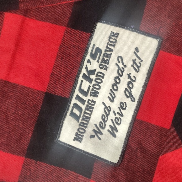 "DICK'S MORNING WOOD SERVICE"  Plaid Sleeveless Shirt - Picture 4 of 12